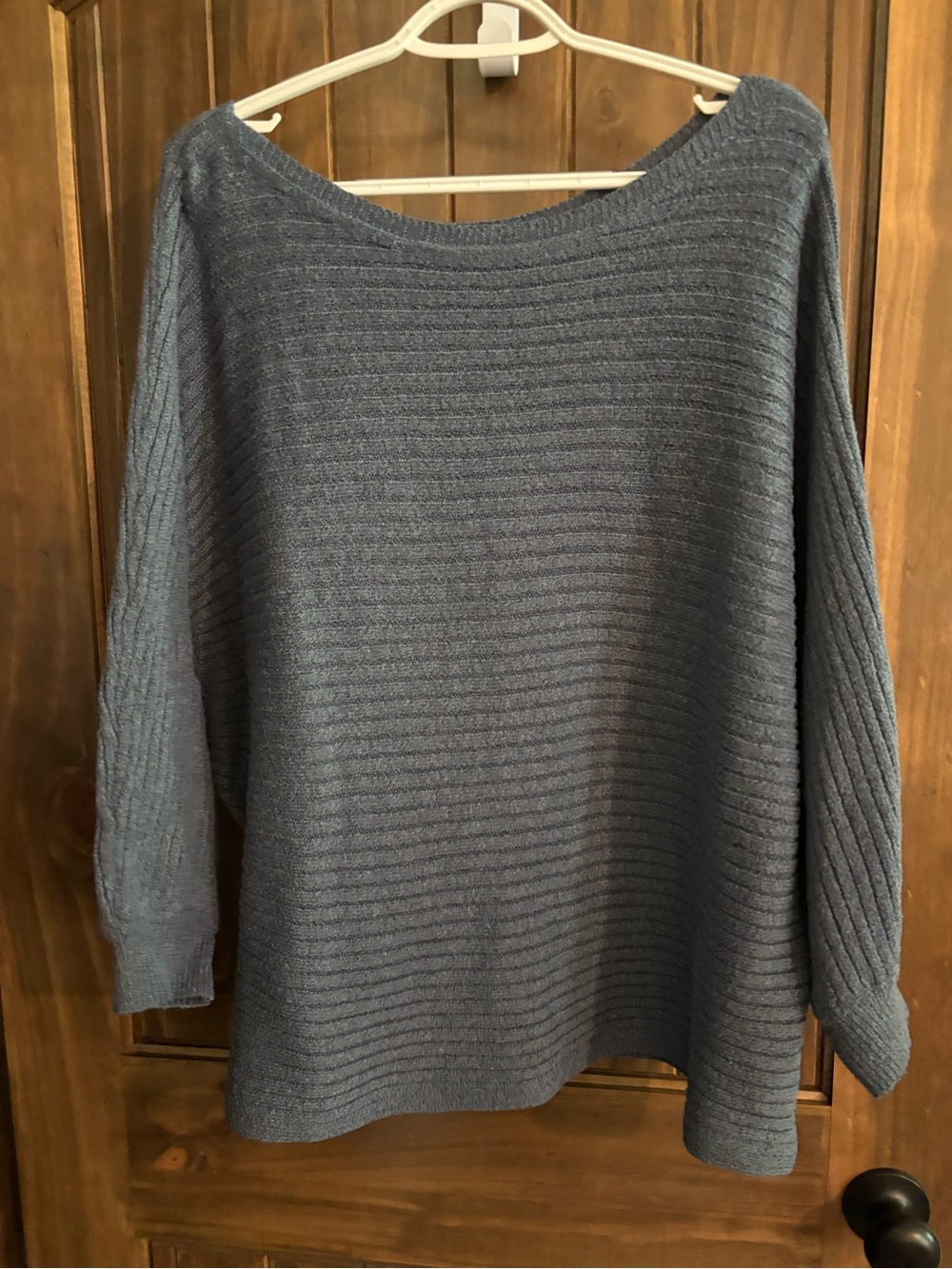 SHEIN Off-the-Shoulder Ribbed Sweater - Steel Blue